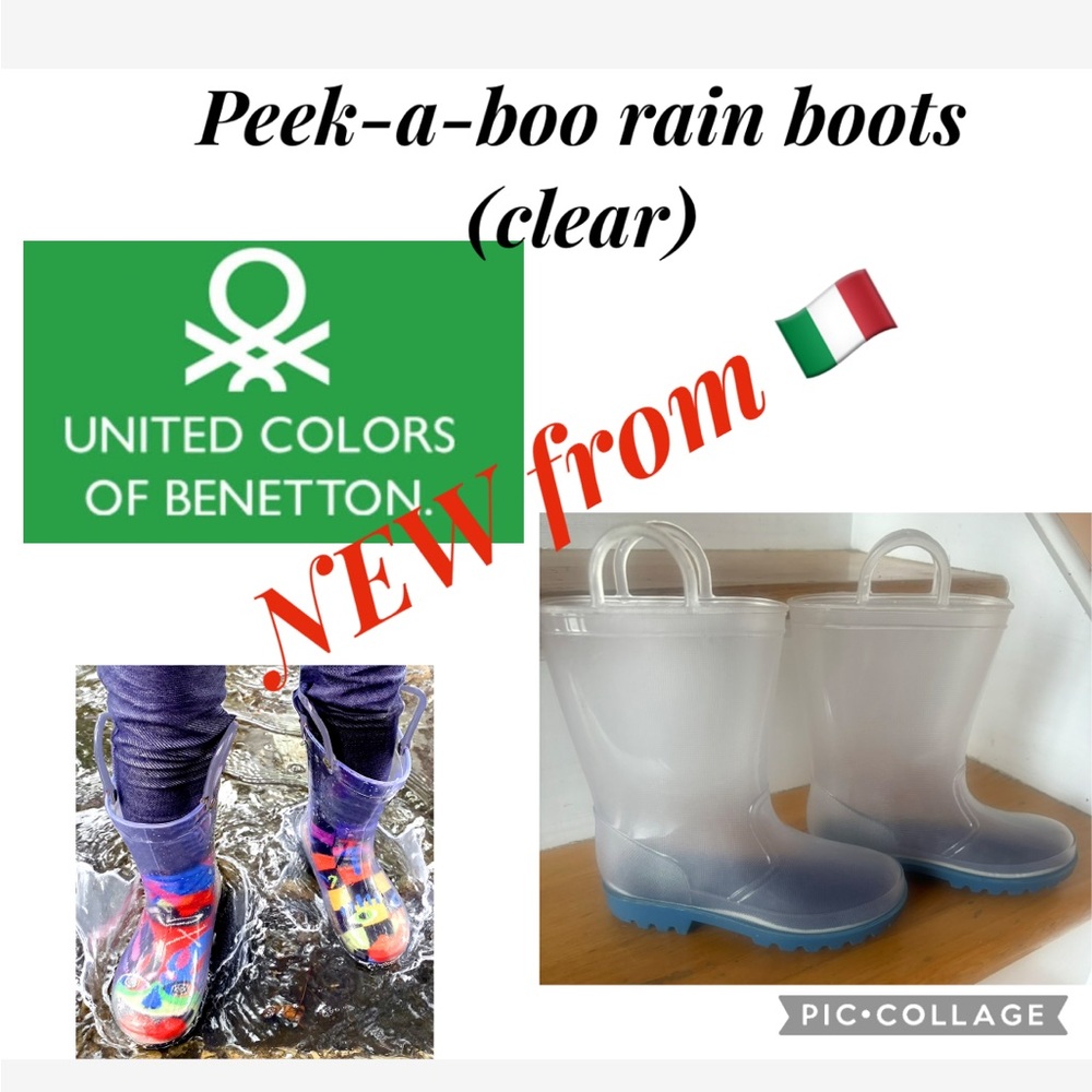 NEW united colors of benetton kids peek-a-boo rain boots unisex size 29
